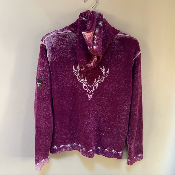 Almgwand ~Vintage Austrian Reindeer Button Front Hoodie Cardigan Sweater~ XL /16 - Picture 7 of 15